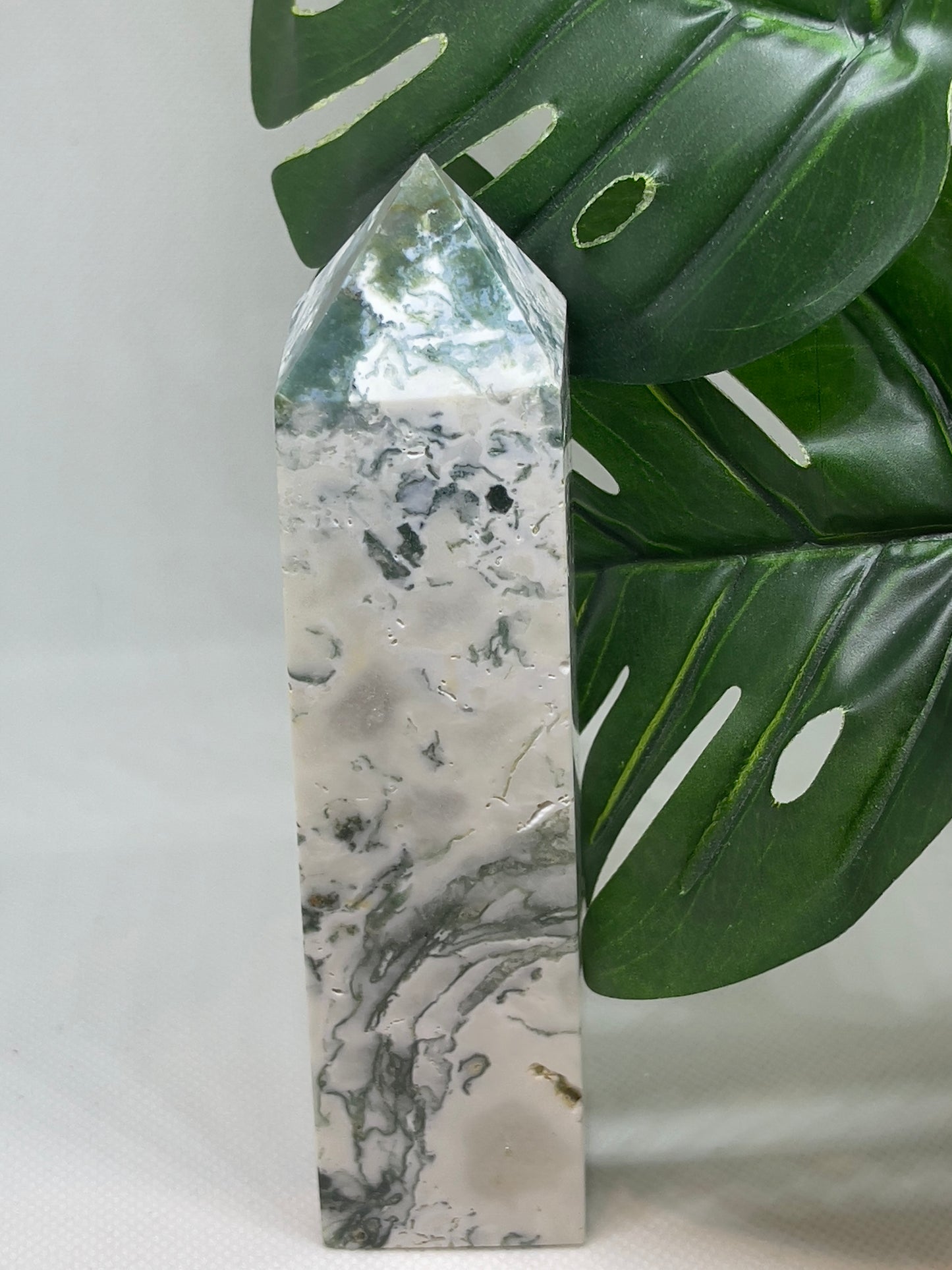 White Moss Agate Tower
